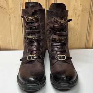 Women’s A.S. 98 Moto Brown/eggplant Buckle Lace-up Boot, Sz 9.5/40